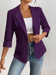 RosyDaze Blazer casual monocromatico, primavera/estate - Viola - Visualizzare 5