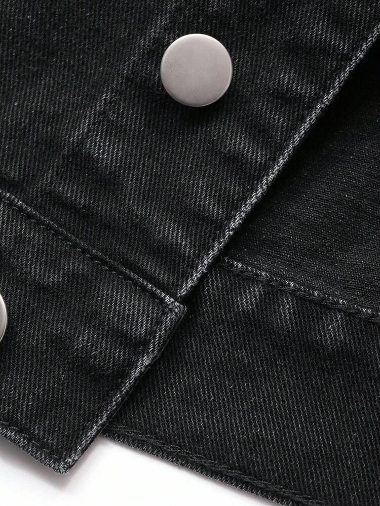 Men's Black Washed Distressed Jacket Set, Autumn