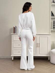 SHEIN Tall 2 Stücke/Set Damen weißer asymmetrischer Ausschnitt Sweatshirt und weite Jogginghose Set