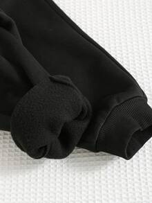 2pcs/Set Young Boys' Brushed Thick Cargo Baseball Jacket & Printed Casual Pants Set, Suitable For Winter, Matching Sibling Outfit - Black - View 9