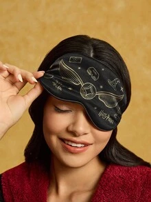 HARRY POTTER X SHEIN 1pc Golden Snitch Pattern Silk-Like Eye Mask, Blackout Eye Mask, Comfortable Fabric, Elegant Print, Unisex, Black Eye Mask
