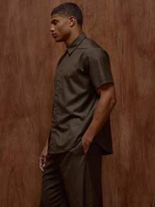 Musero Short Sleeve Collard Button Through Smart Style Hidden Placket Shirt Fall/SPRING SUMMER - Grey - View 3