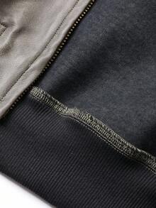 FRIFUL 女士时尚休闲PU仿羊羔绒领拼接夹克皮夹克 - 灰色 - 查看 8