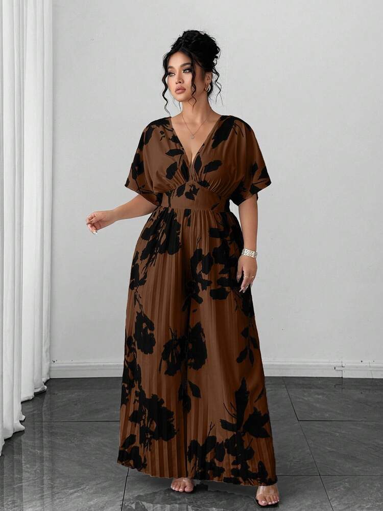 SHEIN Clasi Large-Sized Printed Elegant Summer Vacation Jumpsuit