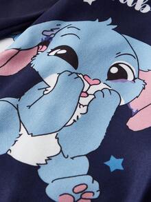 2 件套男婴柔软舒适贴身睡衣套装，可爱卡通兔子印花拉链长袖连体衣 - 藍白色 - 查看 4