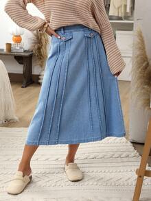 EMERY ROSE Women's Casual Washed Denim Skirt,New Romantic Pleated Denim Skirt For Autumn And Winter, Suitable For Dating And Daily Wear - Blue - View 5
