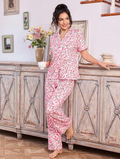 CottageSlumber 女士浪漫碎花领睡衣套装