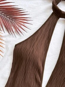 Soleia Women's Sexy Deep V-Neck Halter Backless Furry Bodysuit, Fitted For Party, Christmas, Date Night, Nightclub, Bohemian, Boho, Vacation, Fall - Brown - View 6