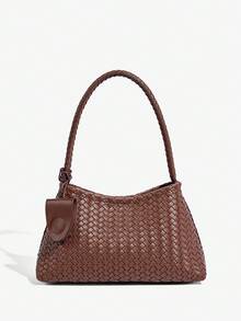 SHEIN SXY 时尚休闲百搭简约女士编织单肩包 - 咖啡 - 查看 2