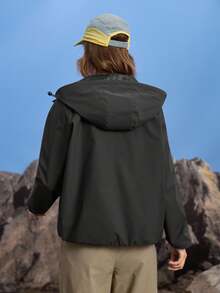 In My Nature 女士纯色简约休闲连帽长袖户外夹克 - 黑色 - 查看 3