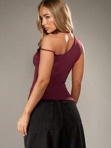 MISSGUIDED One Shoulder Asymmetric Top With Cold Shoulder Design For Evening Party Occasions - Brown - View 2