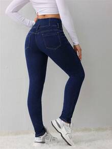 SHEIN Tall 女士牛仔裤 蓝色高腰紧身加绒牛仔裤 高个女士牛仔裤 冬季牛仔裤 保暖牛仔 泰迪熊牛仔 保暖毛绒泰迪熊 女士慢跑裤 打底裤 女士牛仔裤 抓绒打底裤 冬季女装 保暖牛仔 保暖内衬牛仔裤 妻子女士冬季牛仔裤 女士保暖内衬牛仔裤 保暖弹力牛仔裤 女士舒适牛仔裤 - 深色水洗藍 - 查看 4