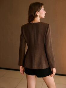 MOTF PREMIUM 优雅单排扣夹克 - 棕色 - 查看 2