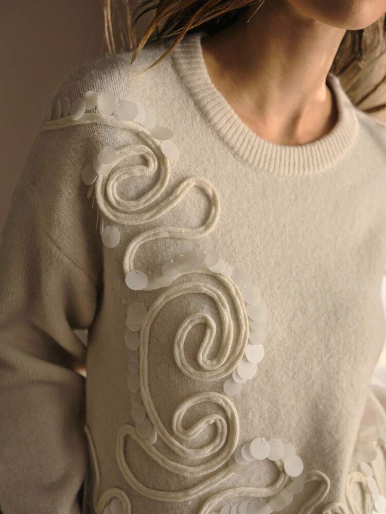 CONTRAST SEQUINS DROP SHOULDER OVERSIZE SWEATER