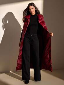 CLARA VERO 女款絎縫鈕扣式加厚背心外套，秋季登山休閒酒紅色 - 酒紅色 - 查看 8