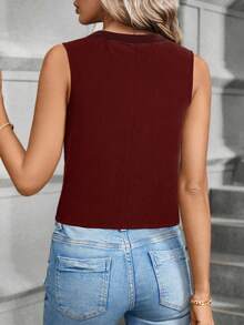 SHEIN Clasi Single-Breasted Vest With Faux Pockets, Business Suit Style Black Top - Burgundy - View 2