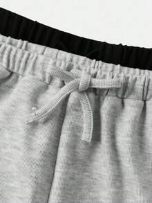 SHEIN Tween Girl Loose Casual Minimalist Versatile Wide Leg Ribbed Knit Solid Gray And Black 2 Color Drawstring Sweatpants 2pcs Clothes Set - Multicolor - View 7