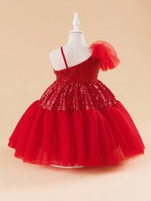 Glamorique Kids Young Girl Red Sequin Mesh Tulle Party Dress, Suitable For Parties, Gatherings And Various Occasions, Luxurious, Elegant,Christmas Dress Fall Winter - Red - View 2