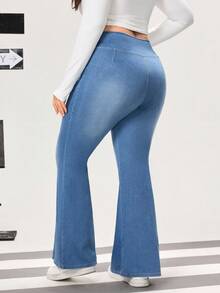 Flexra Plus Size Women's Fashionable Casual Washed Flare Jeans
