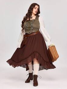 ROMWE EDITION Blusa de tirantes verde con bordado de mariposa y flores, talla grande - Burdeos - Ver 11