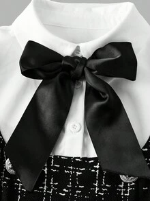 Vestido camisero de manga larga con bloques de color elegante y de moda para adolescentes - Negro - Ver 7