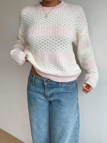 EMERY ROSE Áo len chui đầu Pointelle dáng rộng, màu sắc khối, hở vai, dành cho nữ, mùa thu/đông - Nhiều màu - Xem 4