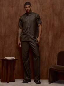 Musero Short Sleeve Collard Button Through Smart Style Hidden Placket Shirt Fall/SPRING SUMMER - Grey - View 5