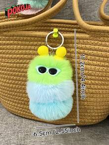 可爱的卡通毛毛虫钥匙扣 - 柔软蓬松的背包吊坠，这是一件创意汽车钥匙扣礼物，是情人节/圣诞节礼品袋的理想选择，也是节日礼物的绝佳选择。柔软，节日必备，派对礼物，钥匙扣 - 彩色 - 查看 2