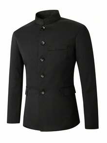 Manfinity Mode 休闲商务简约纽扣黑色长袖男士西装外套，Old Money