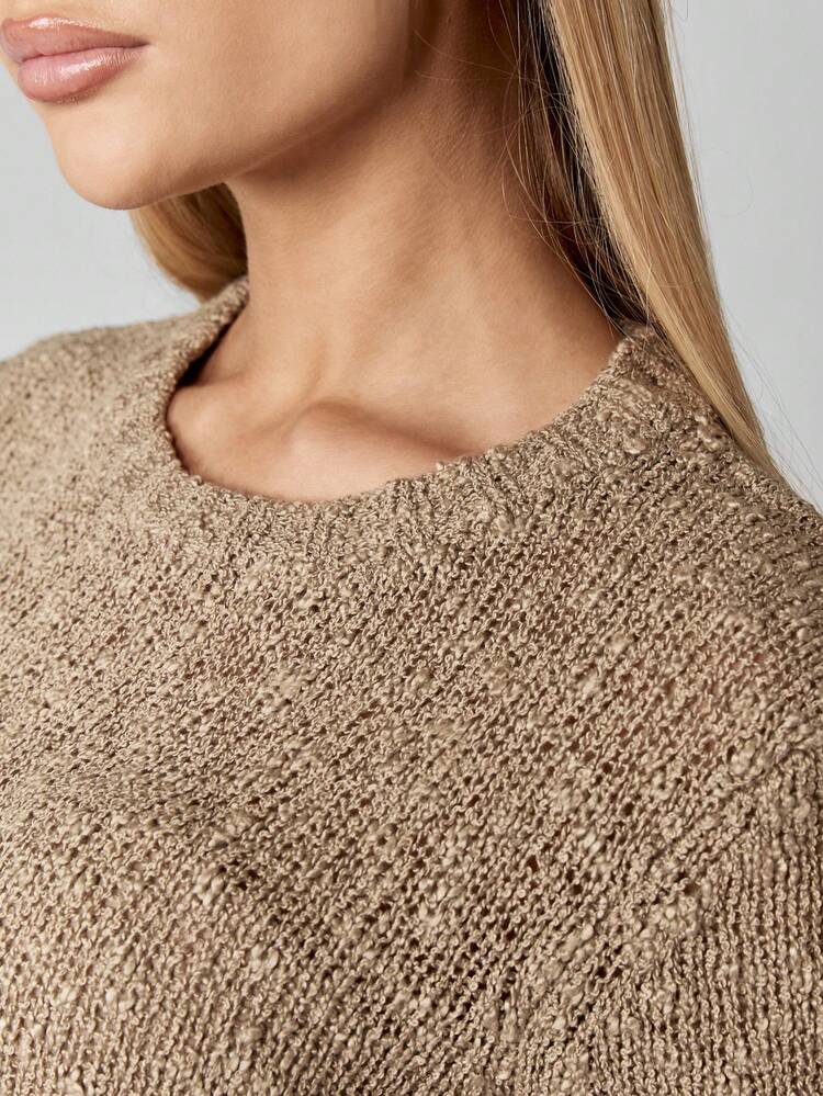 MISSGUIDED Maglione corto con maniche a campana in maglia bouclé spessa, lavorazione a trama grossa, per autunno inverno