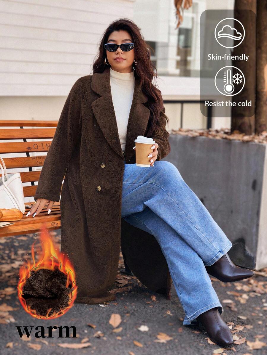 Vionelle Plus Size Solid Color Minimalist Casual Long Sleeve Jacket Winter Autumn Fall