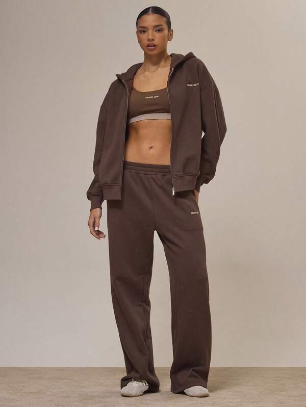 Musera Sport Pantalones de chándal de pierna ancha con bordado oversize, solo parte inferior del chándal para actividades deportivas, otoño, invierno, diseño lindo de remolino de canela