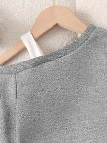 女宝宝秋冬新款独特时尚斜肩黑色打底长袖卫衣和裤子套装 - 灰色 - 查看 4