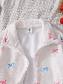 Elladie kids 女童甜美可愛蝴蝶結毛絨拉鍊外套，秋季職業日返校季卡通兒童時尚糖果色外套 - 彩色 - 查看 3