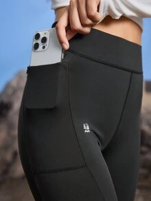 In My Nature 女式纯色高腰口袋休闲修身百搭户外紧身裤 - 黑色 - 查看 3
