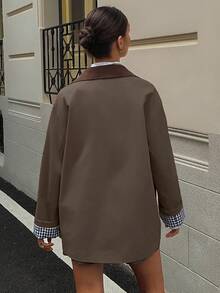 DAZY Women's Casual Contrast Color Windbreaker Jacket, Regular Fit, Autumn Women Coats - Brown - View 2