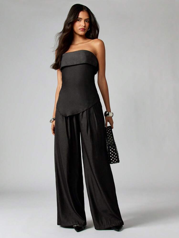 MISSGUIDED Ensemble co-ord palazzo sans bretelles pour vacances, soirée formelle, combinaison élégante à jambes larges pour occasions, porter en automne, hiver, printemps, été, toutes saisons