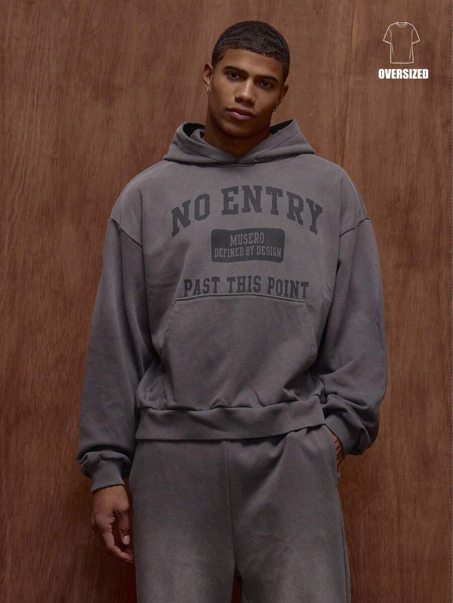 Musero Hoodie Tracksuit Premium Efek Washed Ukuran Besar dengan Cetakan Grafis, Hanya untuk Musim Gugur/Semi/Panas - Hitam - View 1