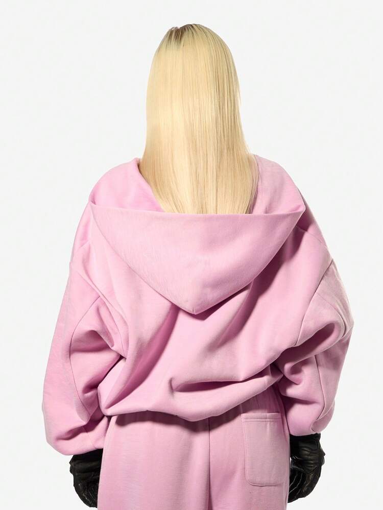 SUMWON WOMEN Oversize-Kapuzenpullover mit Rippenmuster und Reißverschluss vorne sowie Kordelzug