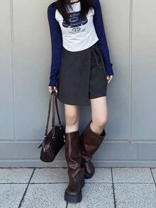 FRIFUL 女士二合一腰部蝴蝶结阔腿裤 - 灰色 - 查看 5