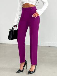 Pantaloni eleganti da donna a vita alta, di colore unito, con pieghe e tasche