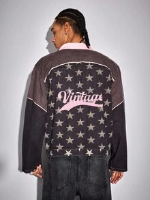 ROMWE MEN Street Life Men's Autumn Star Print Long Sleeve Single-Breasted Casual Denim Jacket