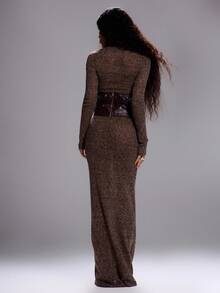 MUSERA 针织多层束腰紧身长袖连衣裙，性感优雅，适合外出、反乌托邦或毕业典礼等场合。 - 棕色 - 查看 4
