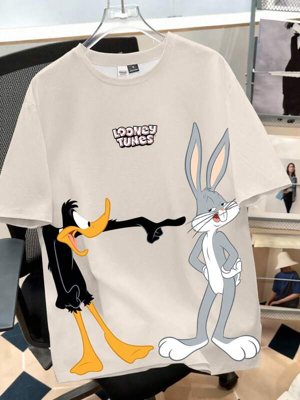 Looney Tunes X Manfinity Manfinity Joysei Men's Casual Cartoon Pattern Round Neck Short Sleeve T-Shirt, Summer