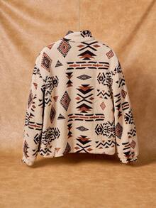 Manfinity Hypemode Fleece, Geometric Print Men's Graphic Western Jacket, Fall Winter - Beige - View 5