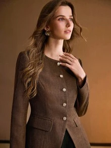 MOTF PREMIUM 优雅单排扣夹克 - 棕色 - 查看 3