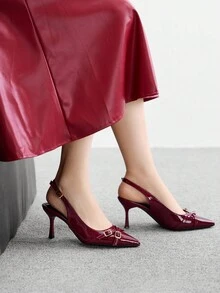 CUCCOO BIZCHIC Giày cao gót mũi nhọn nữ, Giày cao gót nhọn gợi cảm, Giày ngoài trời/đi làm/tiệc tùng/đám cưới/công sở, màu đỏ rượu vang - Màu Đỏ Sâu - Xem 5