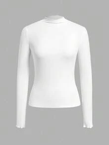 SHEIN EZwear 2 Áo thun dài tay ôm dáng thường ngày cho nữ, vải gân, đa năng, phù hợp cho mùa thu/đông - Nhiều màu - Xem 6