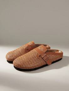 Solecia Spring/Autumn New Thick Sole Slip-On Mule Shoes, Closed Toe Flat Shoes - Brown - View 2