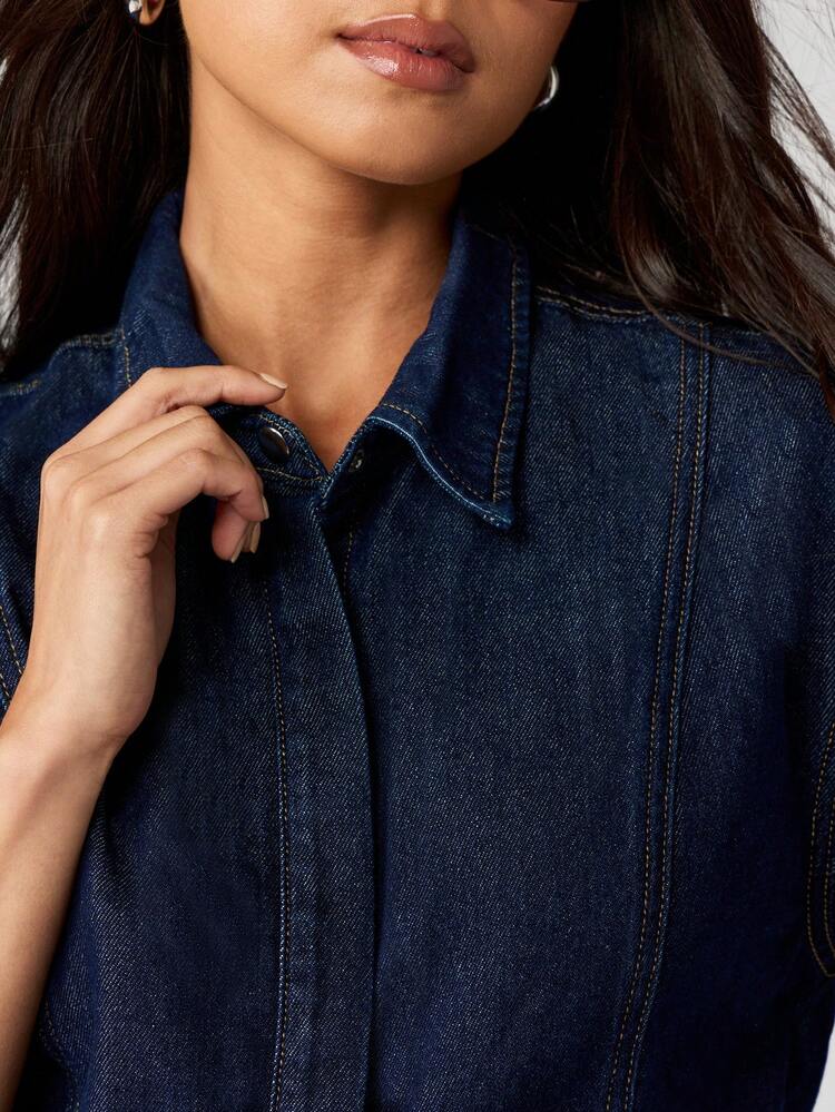 MISSGUIDED Cotton Longline Boxy Denim Shirt With Button Front And Seaming Detail For Women
